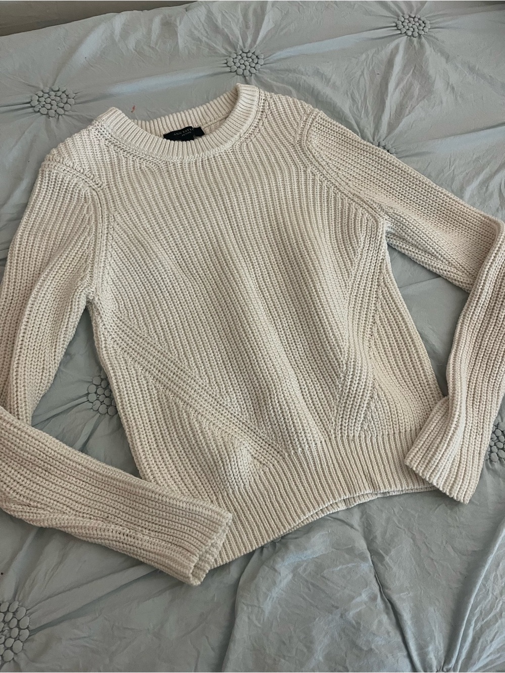 Women's White Cream Rib Knit Crewneck Sweater